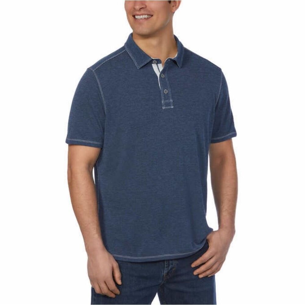 NWT KIRKLAND SIGNATURE Men’s Polo Shirt Sz XXL Collared‎ Blue White Tencel Modal